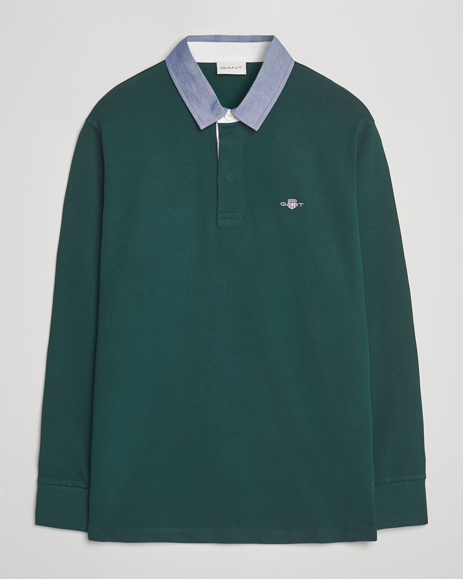 Herren | Pullover | GANT | Chambray Solid Heavy Rugger Tartan Green