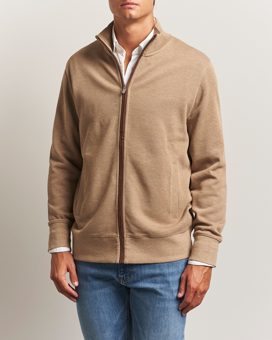 Herren | Pullover | Gant | Sacker Rib Full Zip Khaki Melange