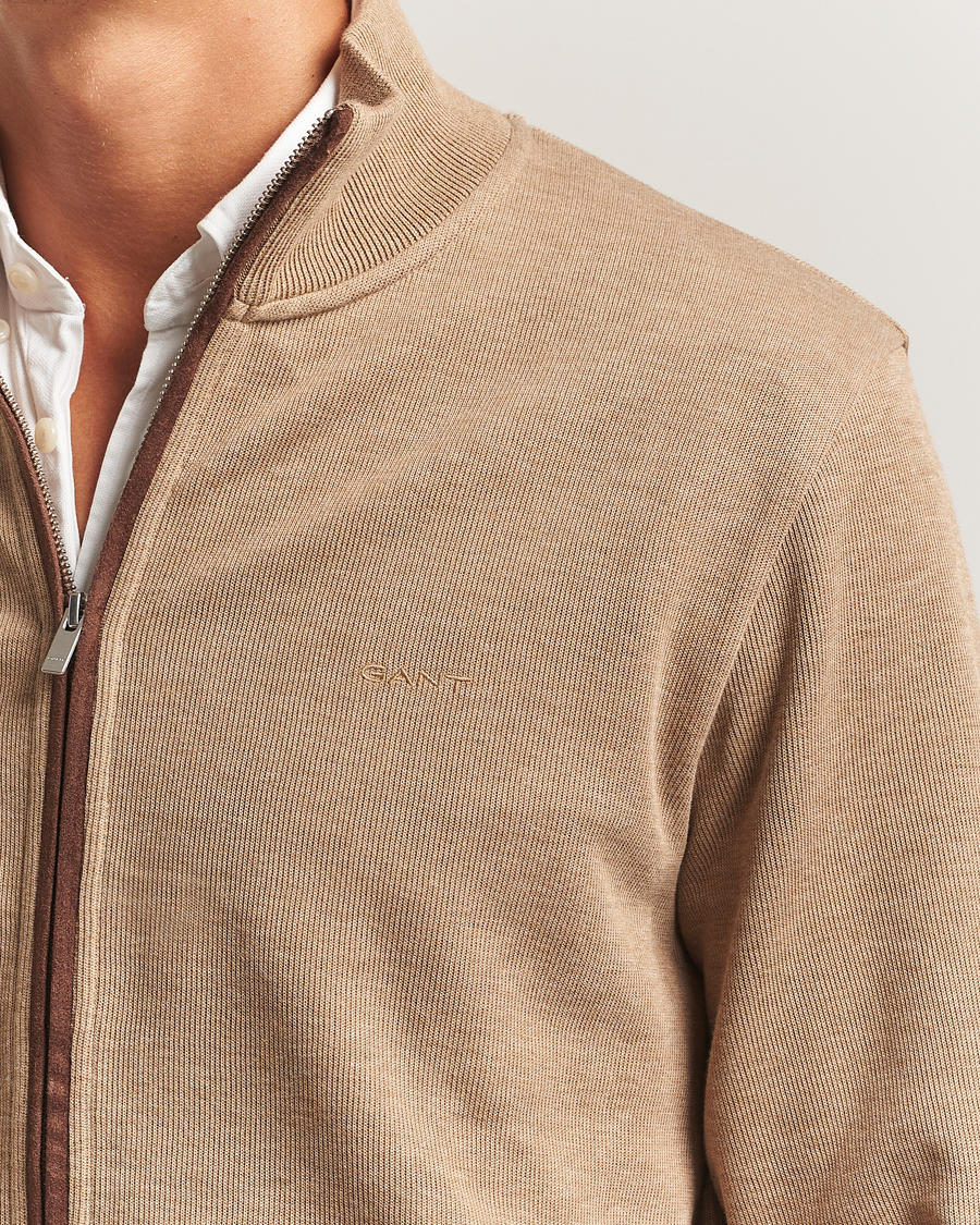 Herren | Pullover | Gant | Sacker Rib Full Zip Khaki Melange