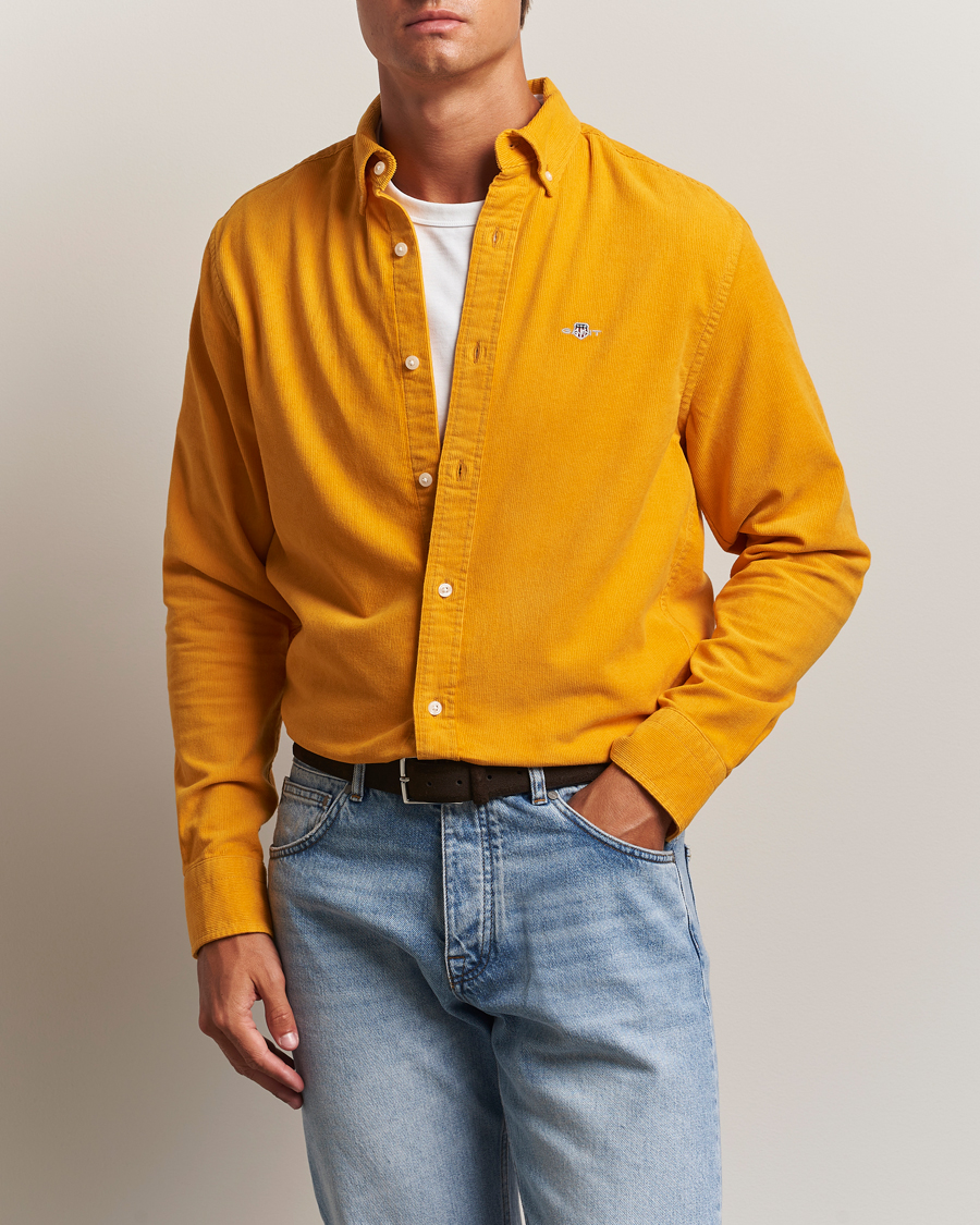 Herren | Hemden | GANT | Regular Fit Corduroy Shirt Yellow Lichen