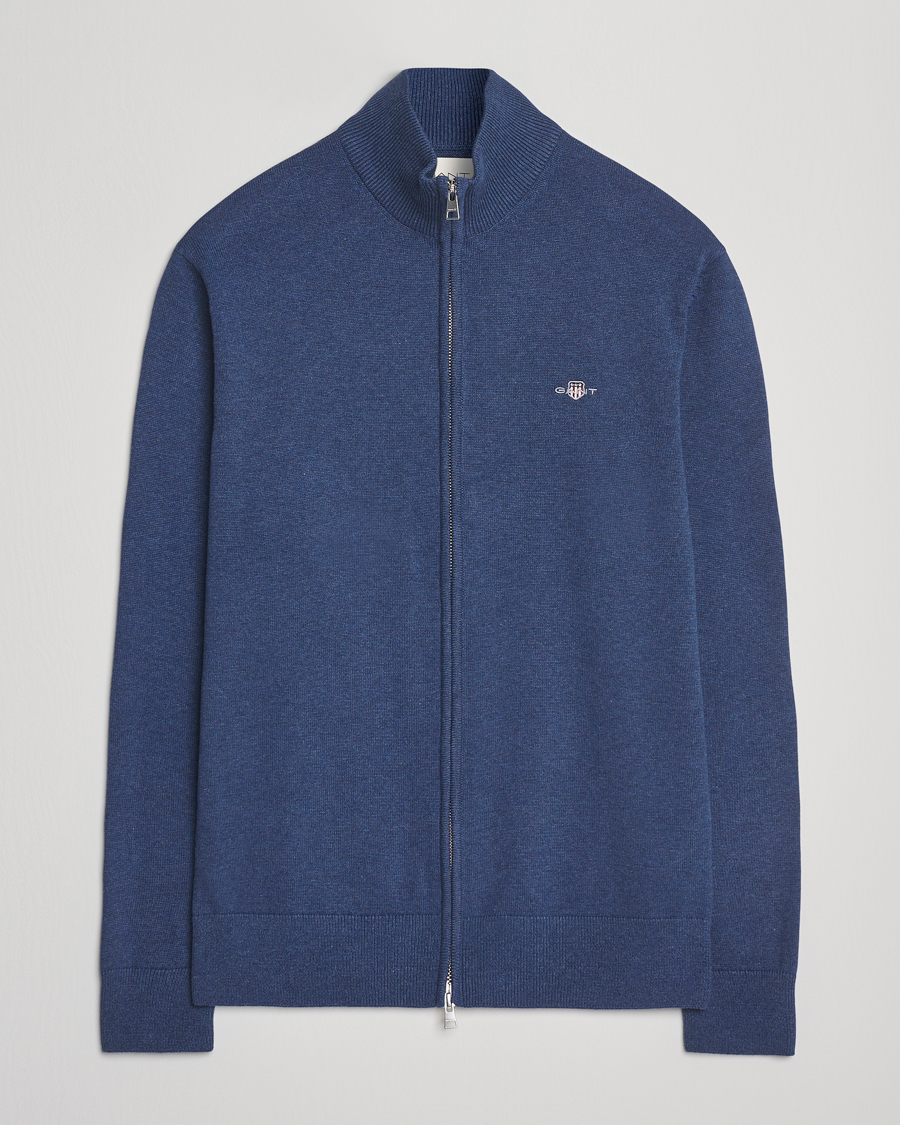 Herren | Pullover | GANT | Casual Cotton Full Zip Dark Jeans Blue Melange