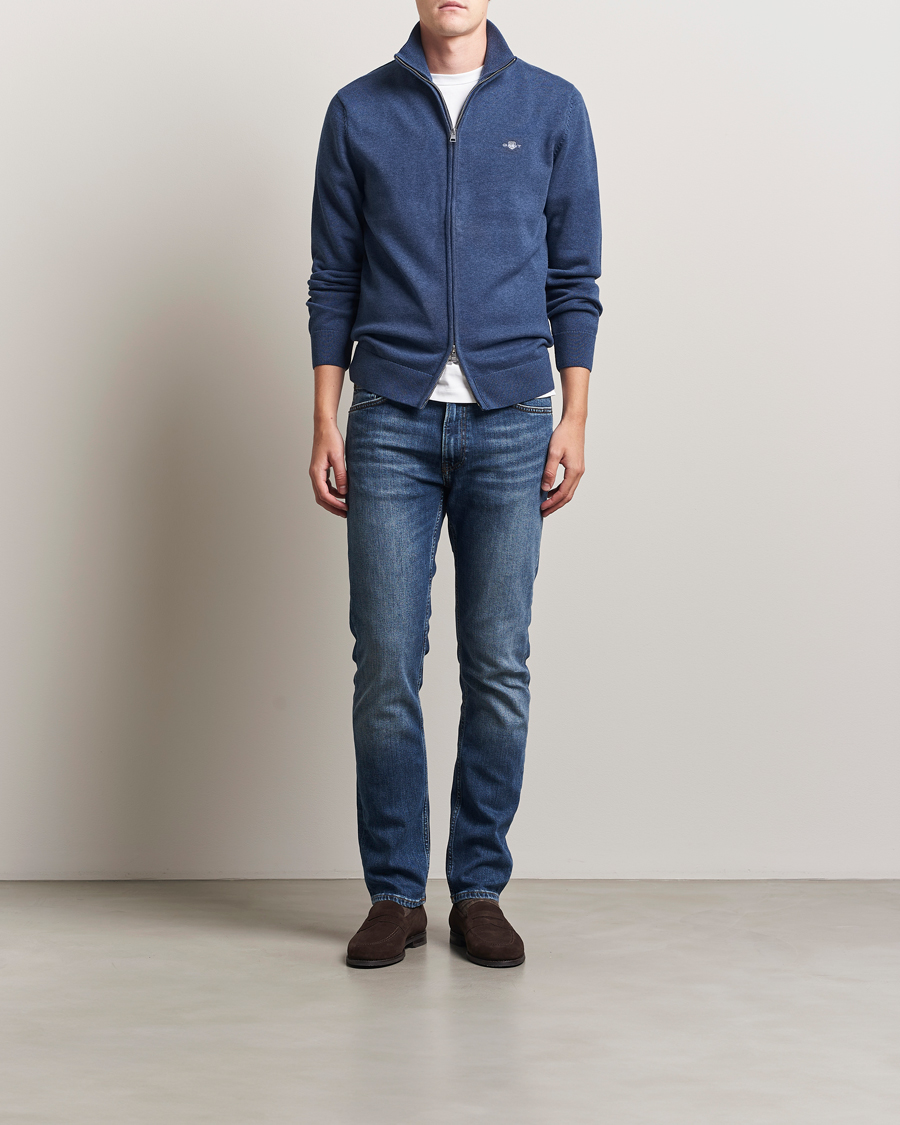 Herren | Pullover | GANT | Casual Cotton Full Zip Dark Jeans Blue Melange