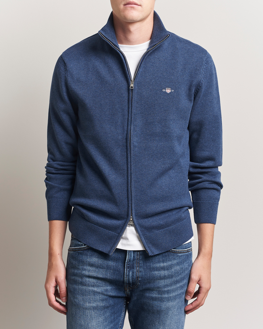 Herren | Pullover | GANT | Casual Cotton Full Zip Dark Jeans Blue Melange
