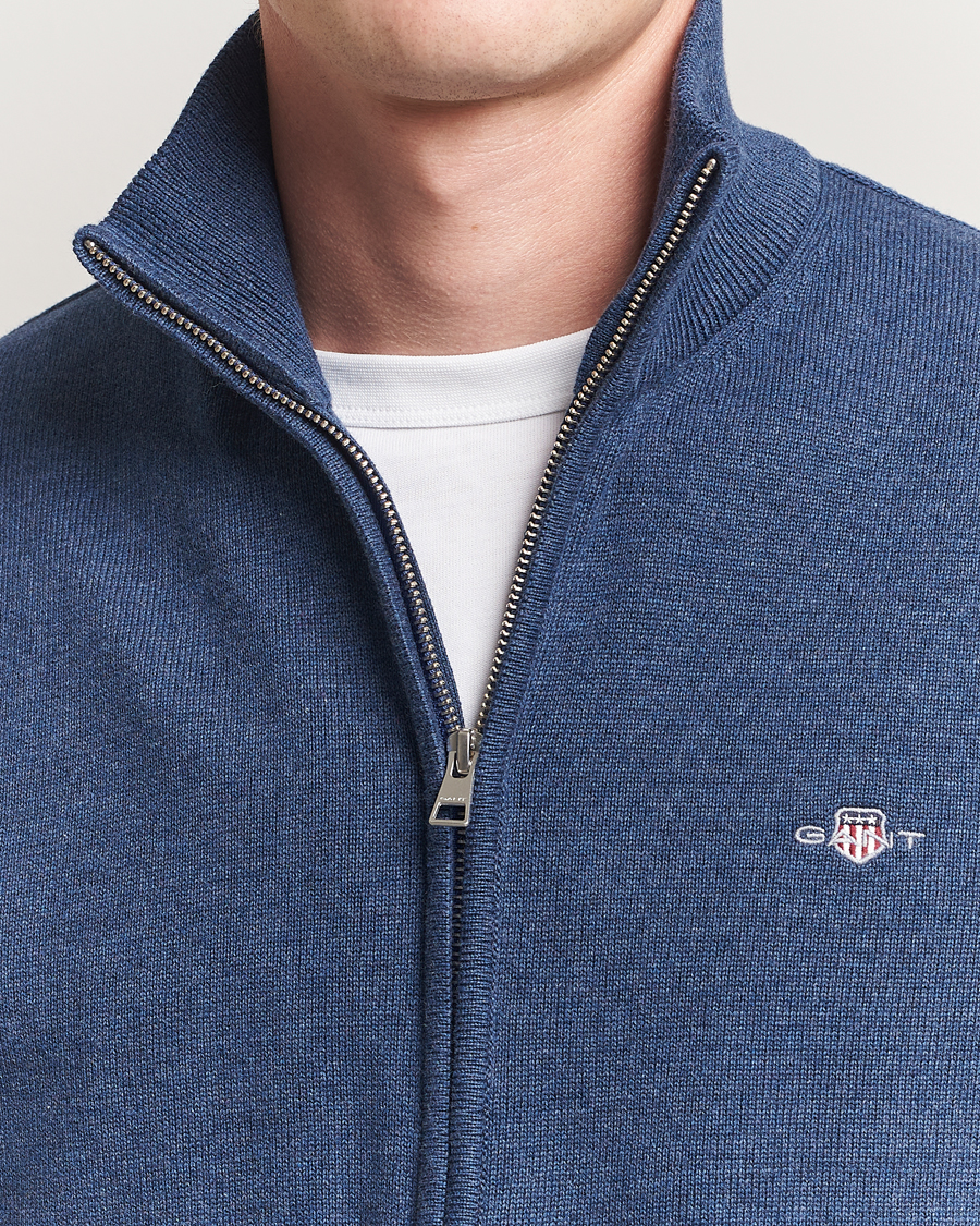 Herren | Pullover | GANT | Casual Cotton Full Zip Dark Jeans Blue Melange