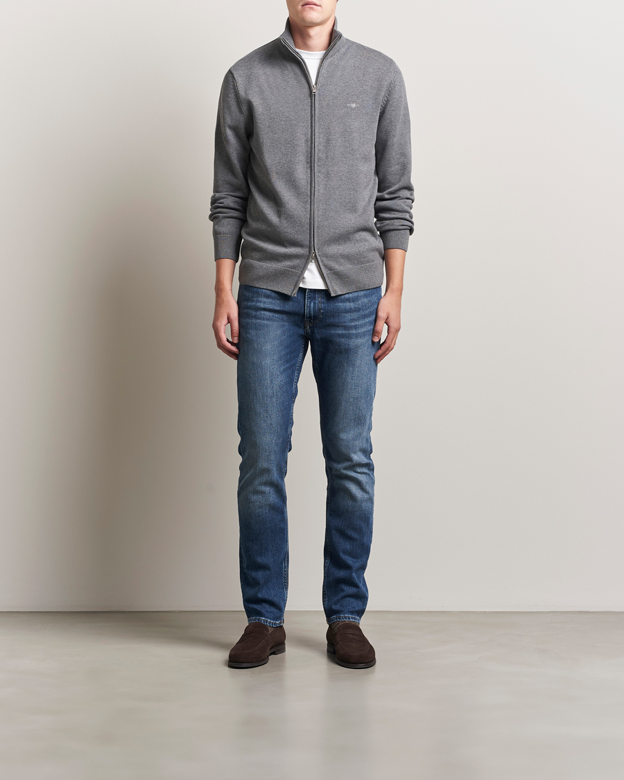 Herren | Pullover | Gant | Casual Cotton Full Zip Dark Grey Melange