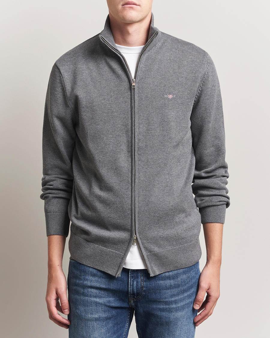 Herren | Pullover | Gant | Casual Cotton Full Zip Dark Grey Melange