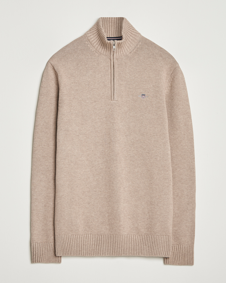 Herren | Pullover | GANT | Casual Cotton Half Zip Dark Sand Melange