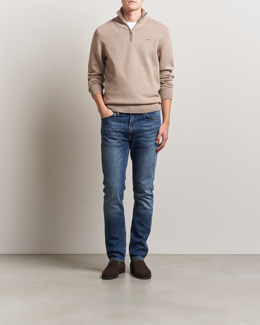 Herren | Pullover | GANT | Casual Cotton Half Zip Dark Sand Melange