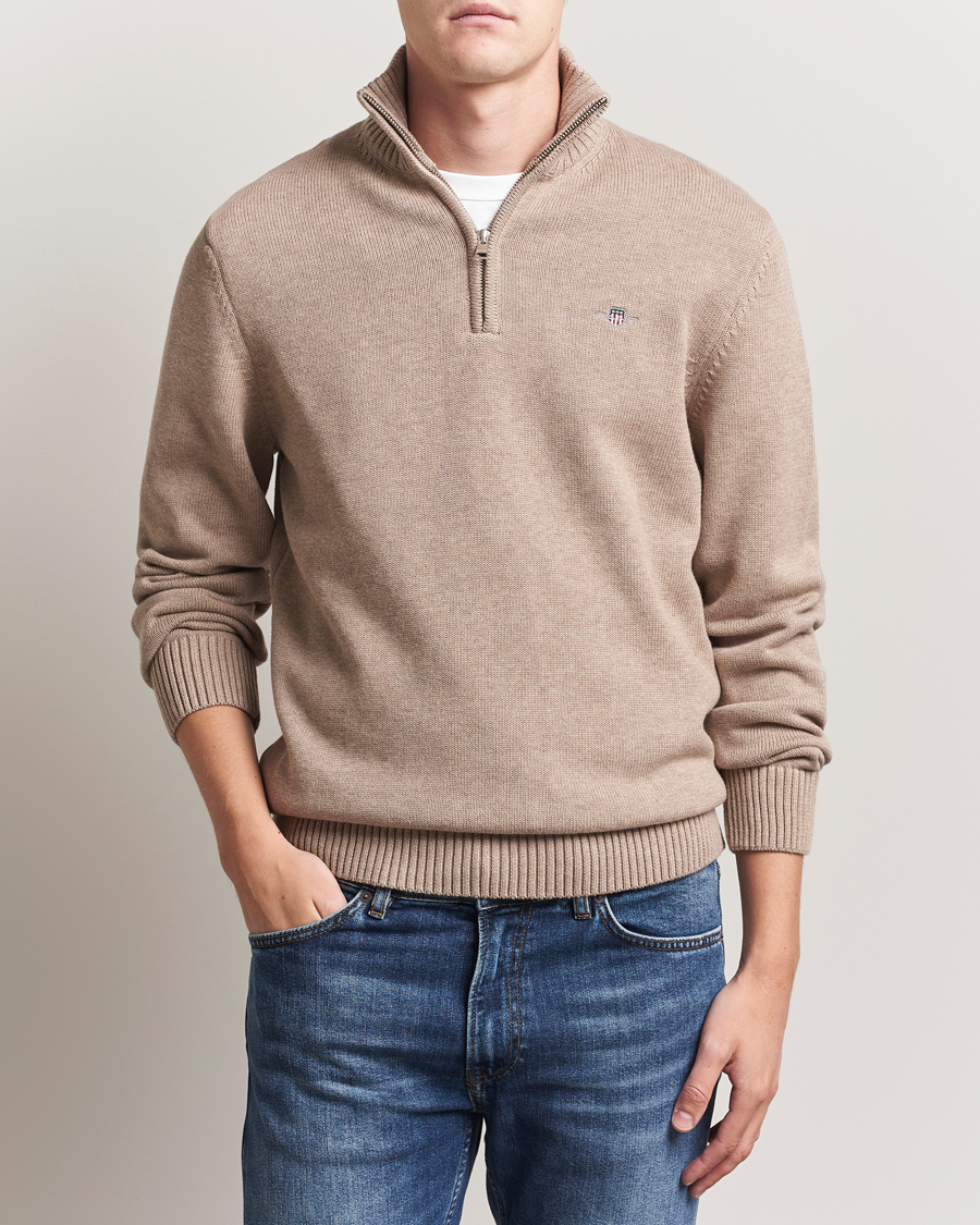 Herren | Pullover | GANT | Casual Cotton Half Zip Dark Sand Melange