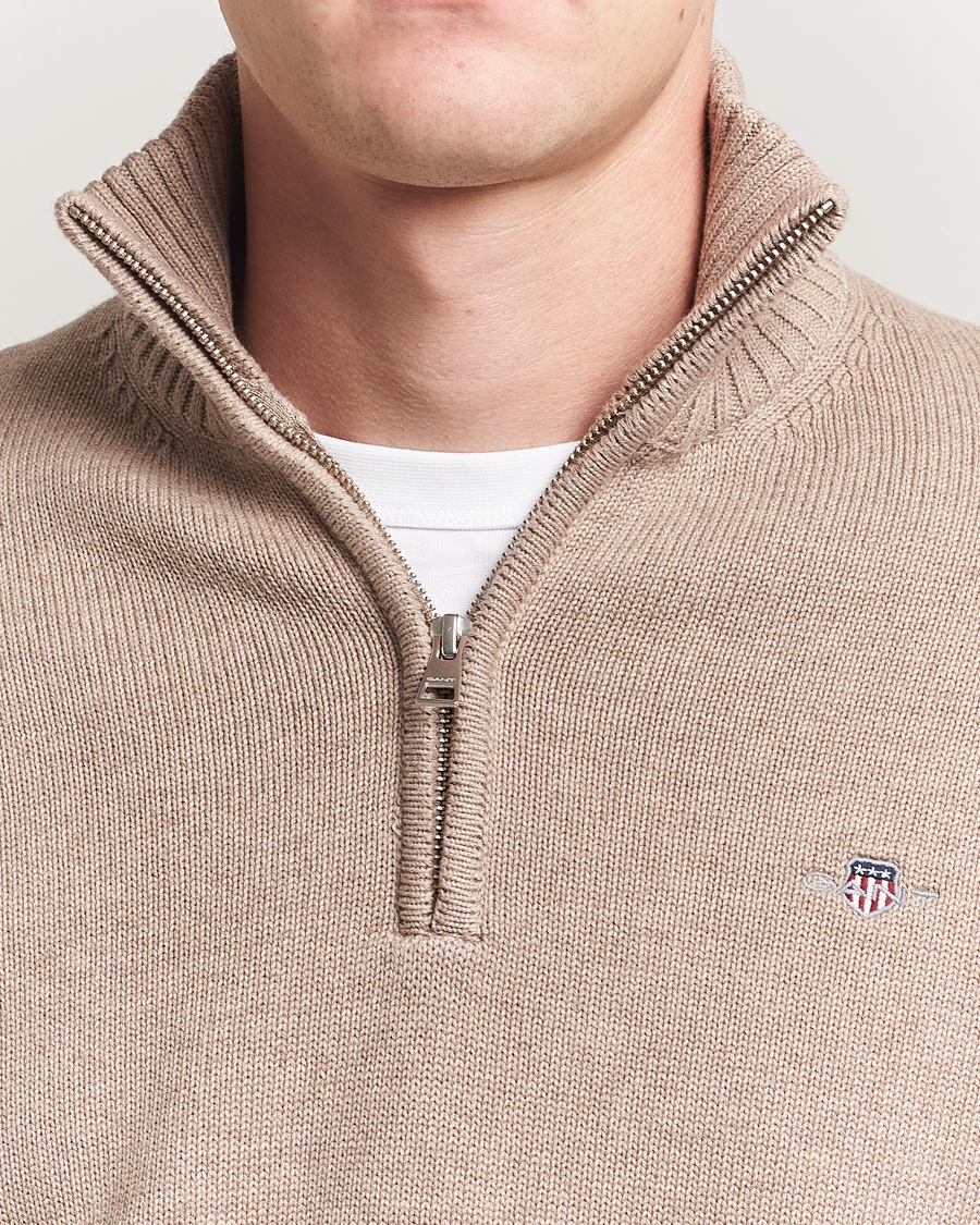 Herren | Pullover | GANT | Casual Cotton Half Zip Dark Sand Melange