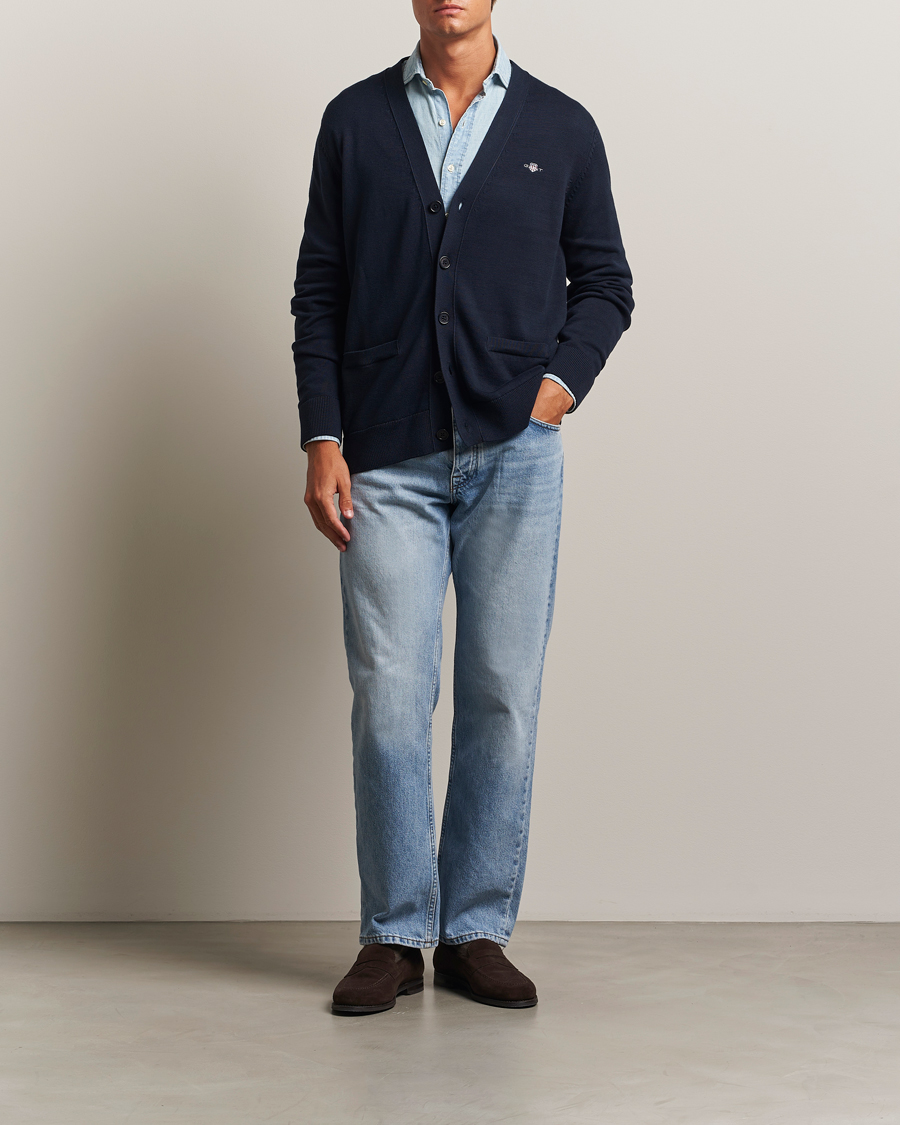 Herren | Pullover | Gant | Casual Cotton Cardigan Evening Blue