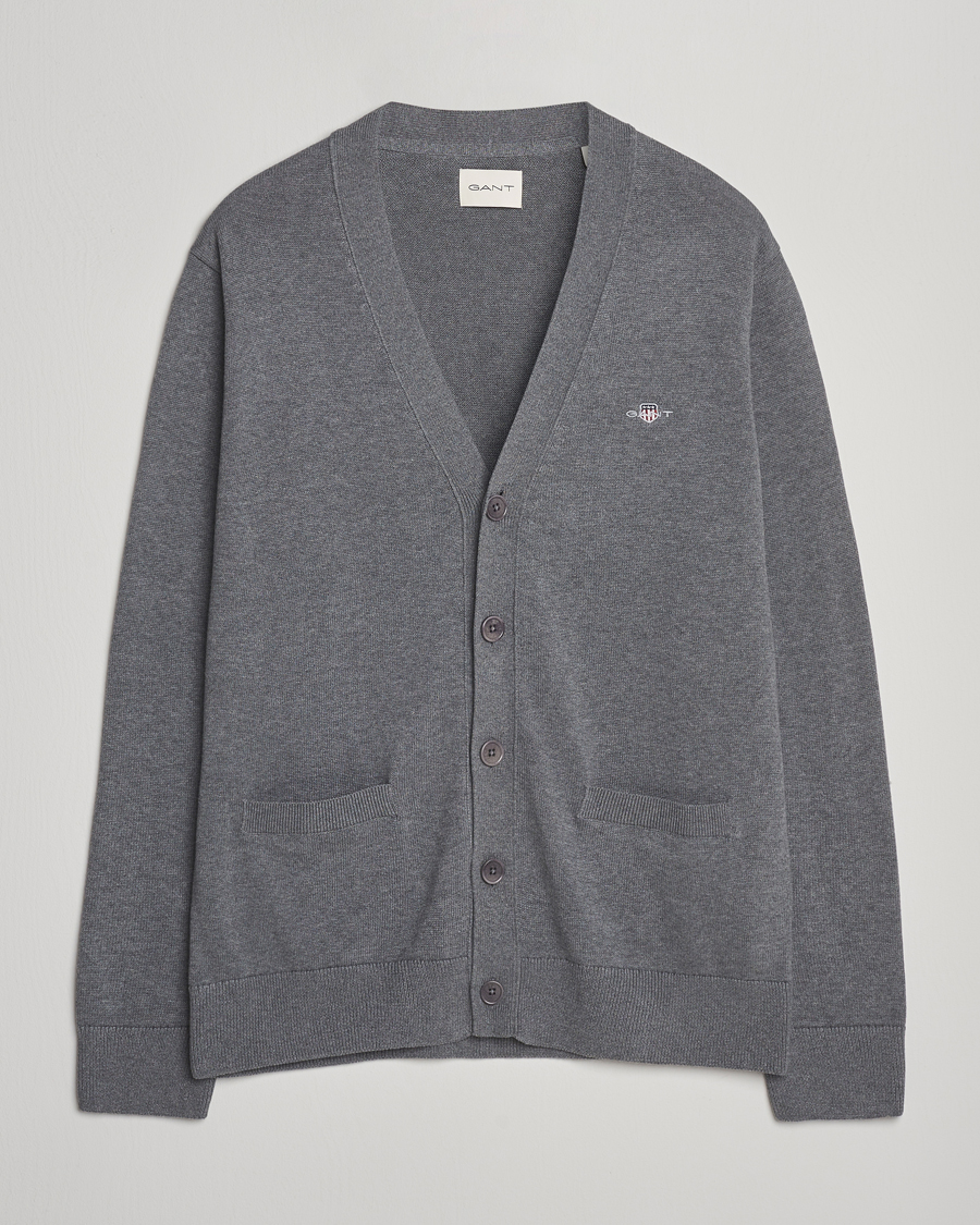 Herren | Pullover | Gant | Casual Cotton Cardigan Dark Grey Melange