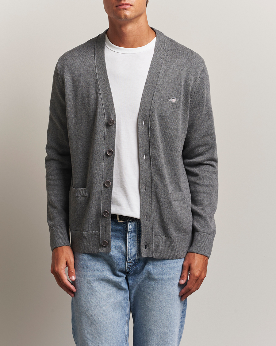 Herren | Pullover | Gant | Casual Cotton Cardigan Dark Grey Melange