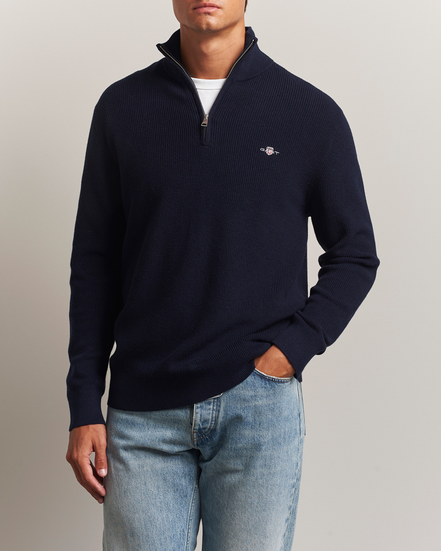 Herren | Pullover | GANT | Cotton/Merino Ribbed Half Zip Evening Blue