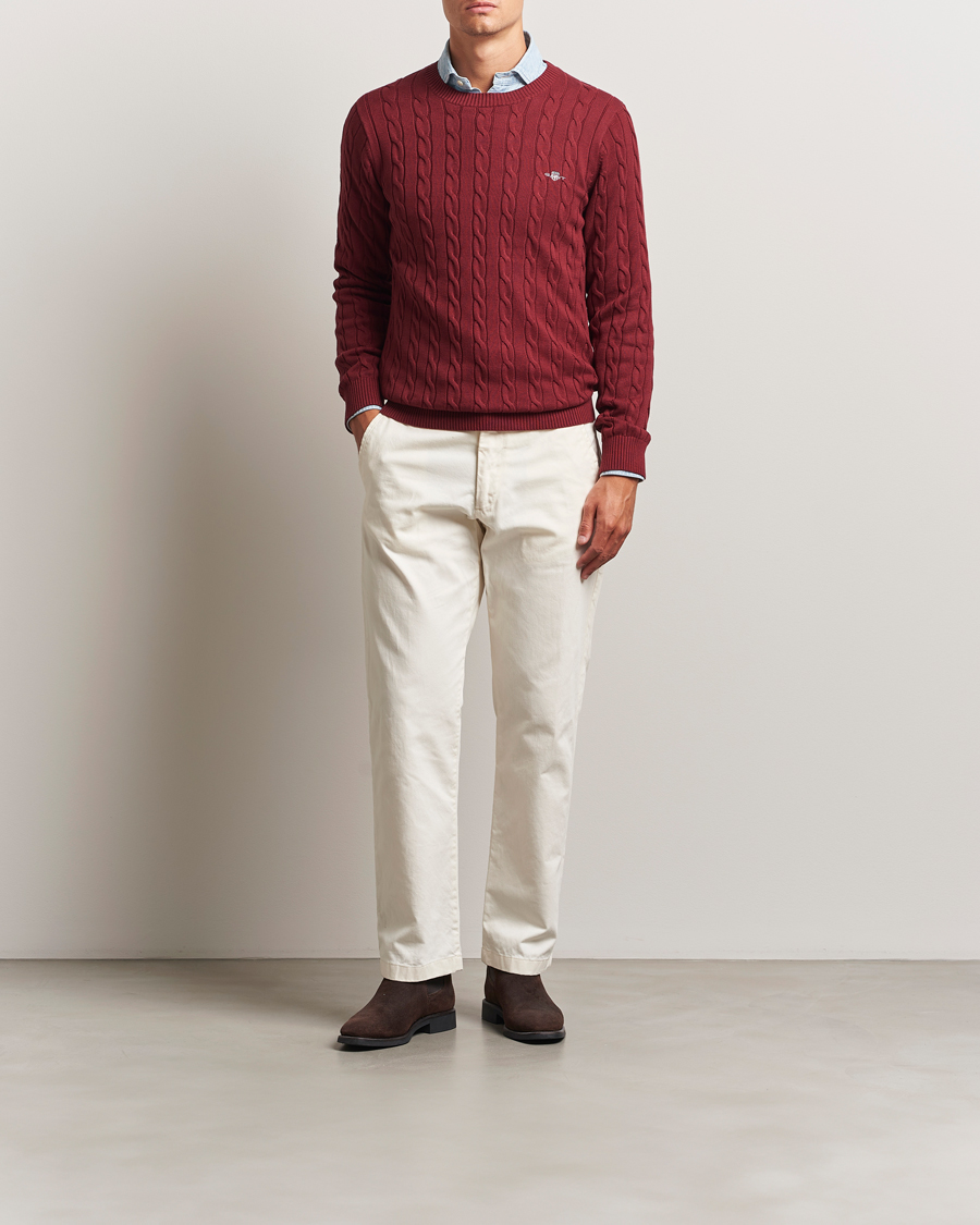 Herren | Pullover | GANT | Cotton Cable Crew Neck Plumped Red