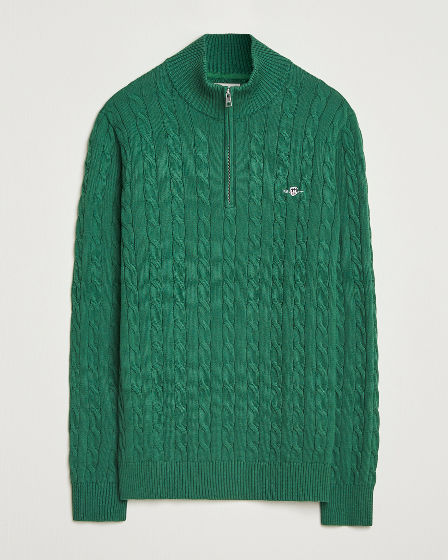 Herren | Pullover | GANT | Cotton Cable Half Zip Forest Green