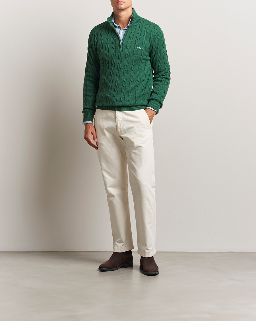 Herren | Pullover | GANT | Cotton Cable Half Zip Forest Green