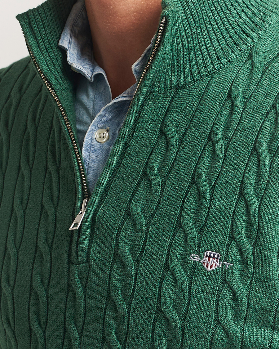 Herren | Pullover | GANT | Cotton Cable Half Zip Forest Green