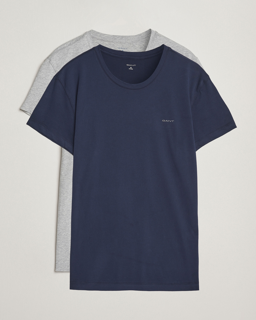Herren | T-Shirts | GANT | 2-Pack Crew Neck T-Shirt Light Grey/Navy