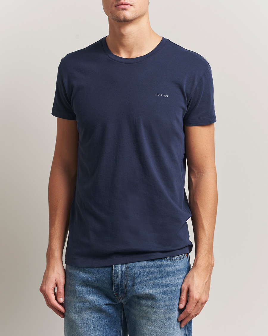 Herren | T-Shirts | GANT | 2-Pack Crew Neck T-Shirt Light Grey/Navy