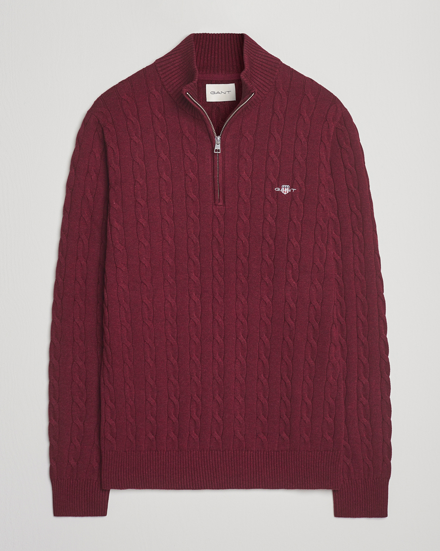 Herren | Pullover | GANT | Cotton Cable Half Zip Bordeaux Melange