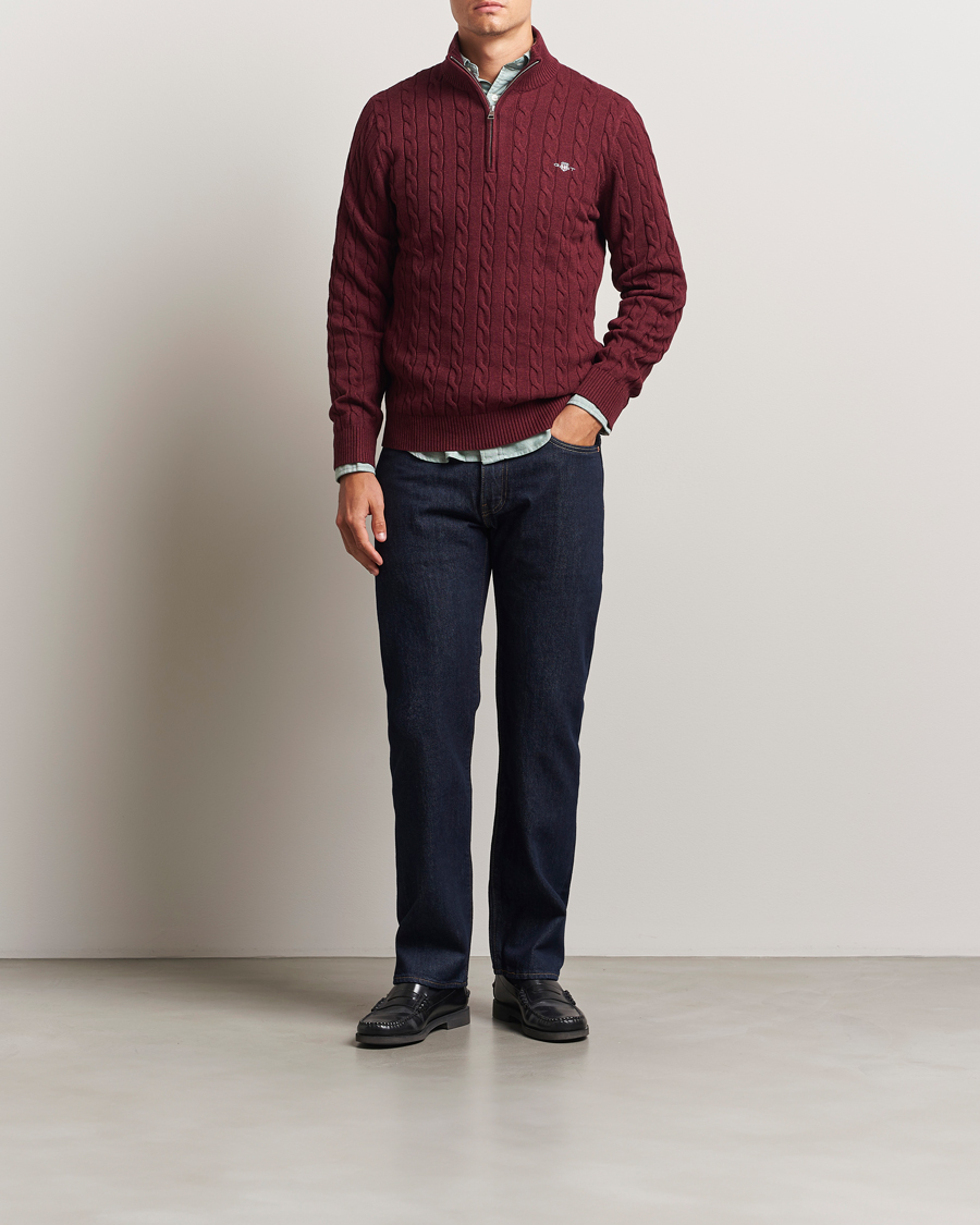 Herren | Pullover | GANT | Cotton Cable Half Zip Bordeaux Melange