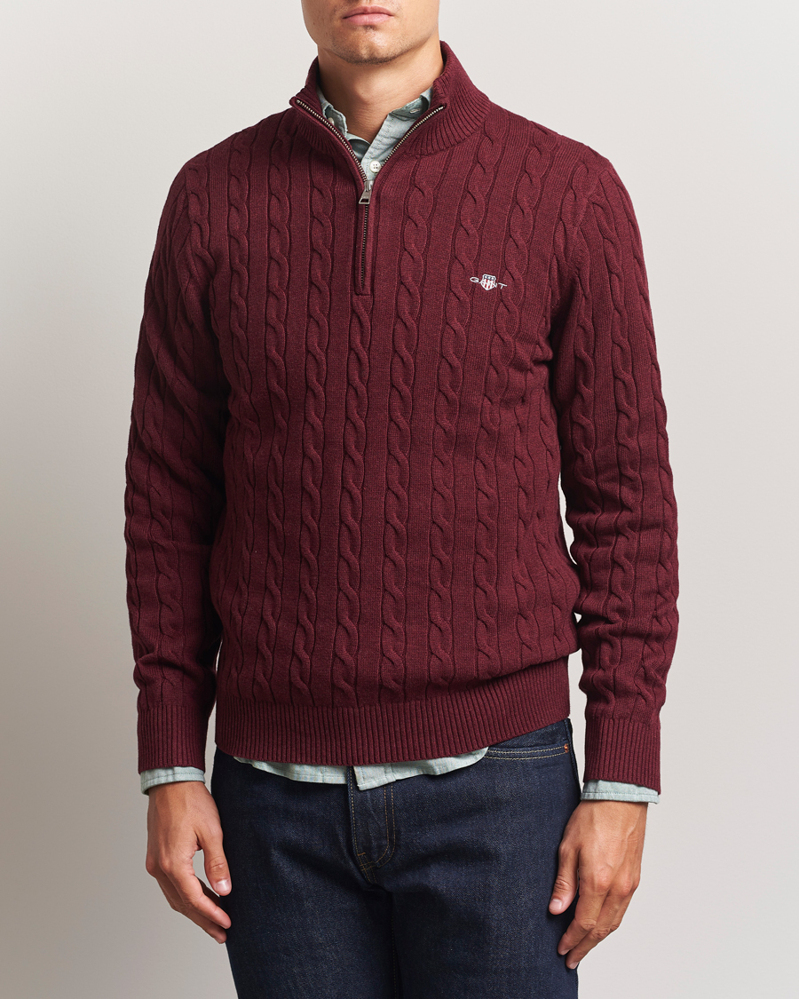 Herren | Pullover | GANT | Cotton Cable Half Zip Bordeaux Melange
