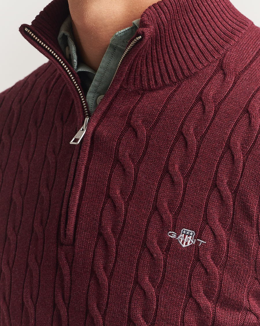 Herren | Pullover | GANT | Cotton Cable Half Zip Bordeaux Melange
