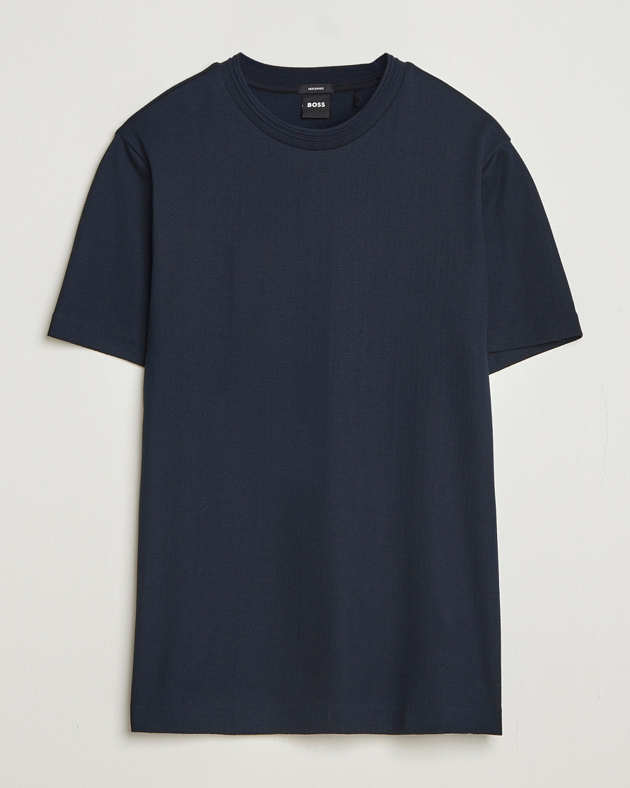 Herren | T-Shirts | BOSS BLACK | Thompson Structured Crew Neck T-Shirt Dark Blue