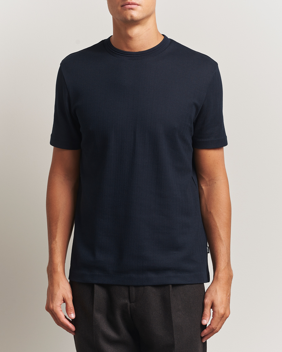 Herren | T-Shirts | BOSS BLACK | Thompson Structured Crew Neck T-Shirt Dark Blue