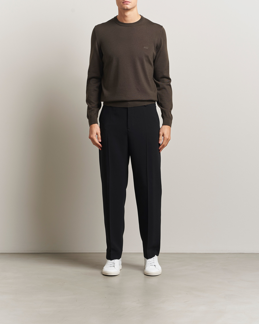 Herren | Pullover | BOSS BLACK | Botto Merino Knitted Pullover Open Green
