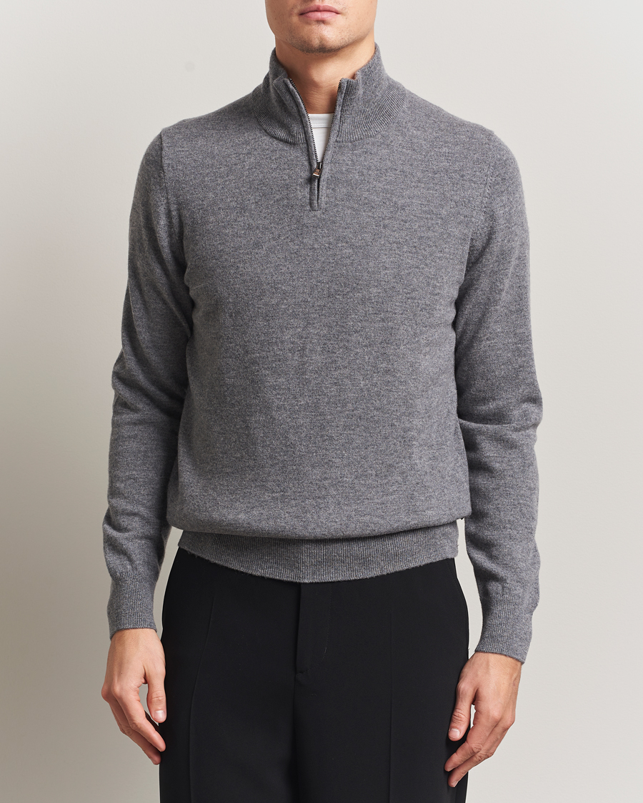 Herren | Pullover | BOSS BLACK | Hemarlo Wool/Cashmere Half Zip Medium Grey