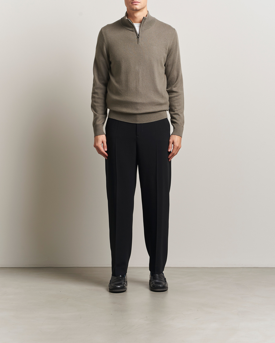 Herren | Pullover | BOSS BLACK | Hemarlo Wool/Cashmere Half Zip Open Brown