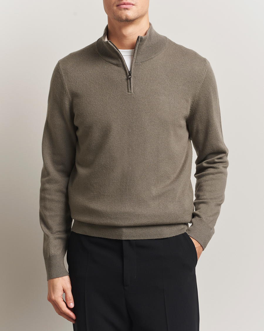 Herren | Pullover | BOSS BLACK | Hemarlo Wool/Cashmere Half Zip Open Brown