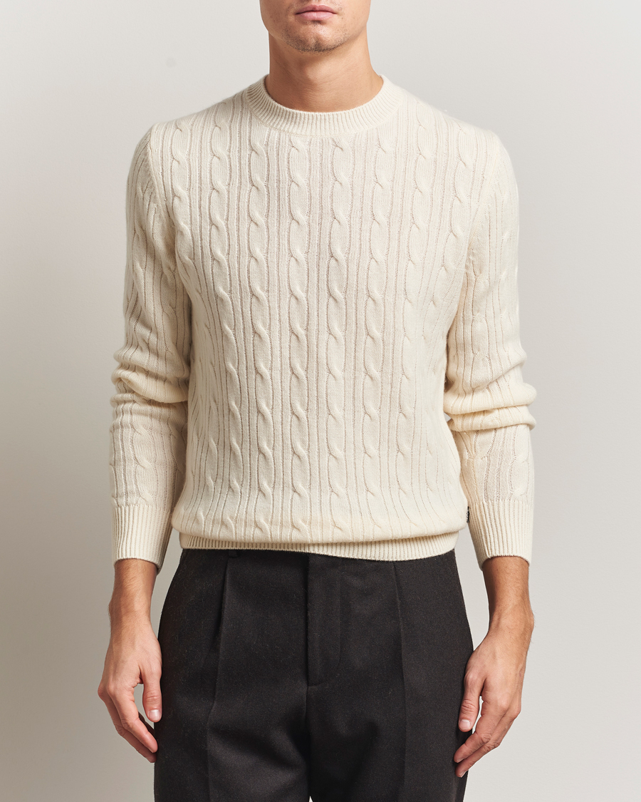 Herren | Pullover | BOSS BLACK | Hetico Wool/Cashmere Cable Sweater Open White