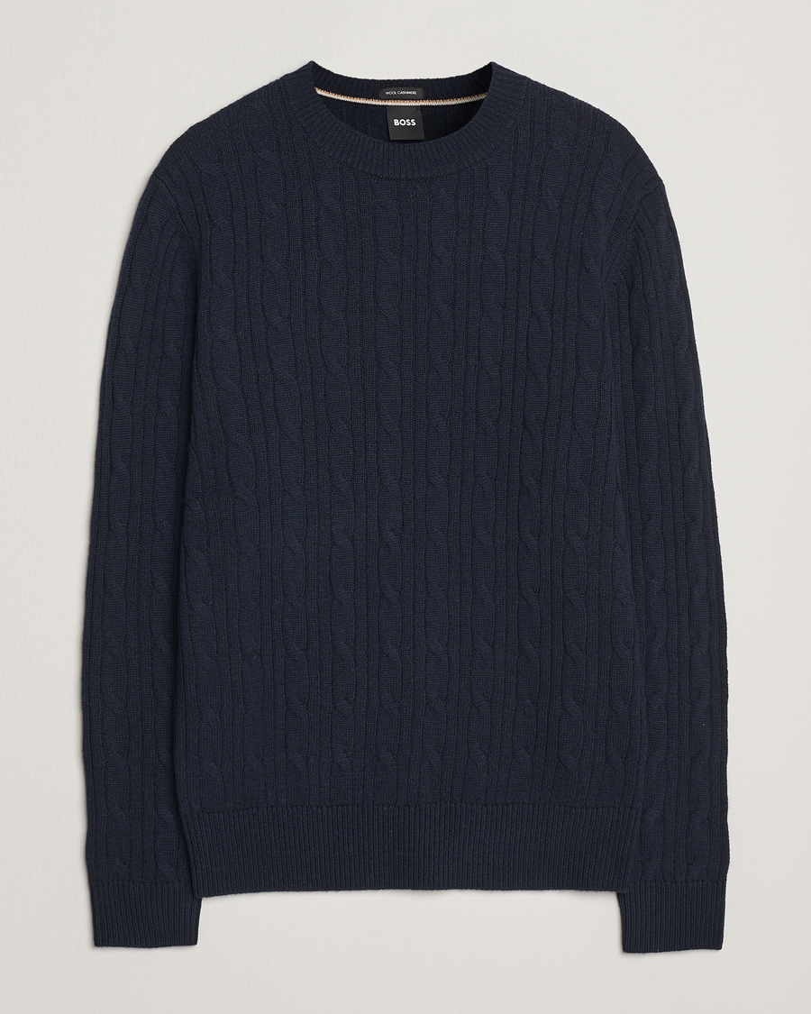 Herren | Pullover | BOSS BLACK | Hetico Wool/Cashmere Cable Sweater Dark Blue