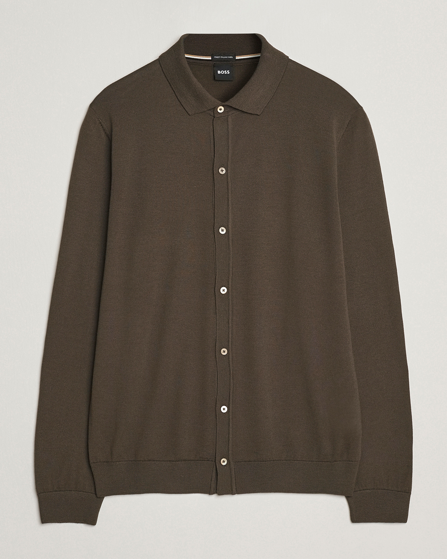 Herren | Pullover | BOSS BLACK | Helbert Wool Cardigan Open Green