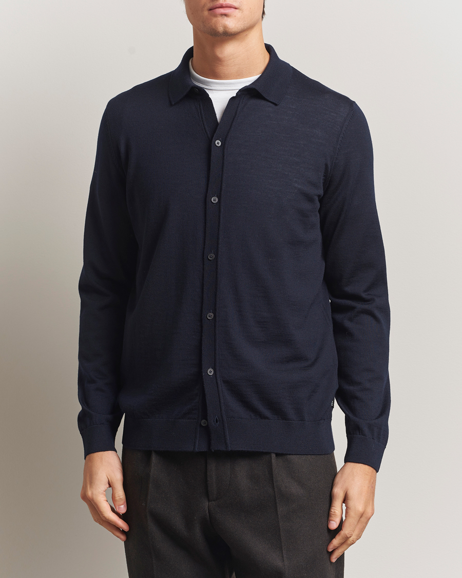 Herren | Pullover | BOSS BLACK | Helbert Wool Cardigan Dark Blue