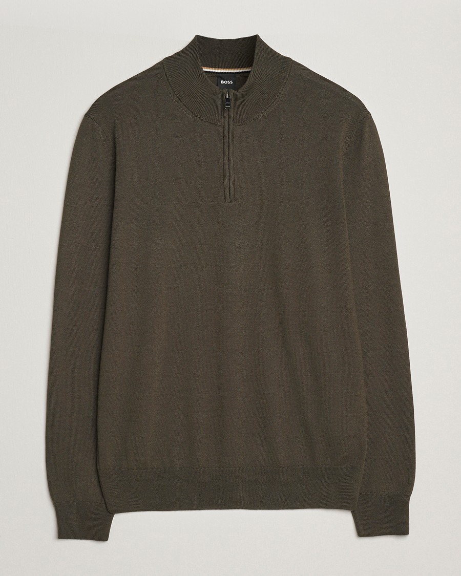 Herren | Pullover | BOSS BLACK | Ebenji Merino Knitted Half Zip Open Green