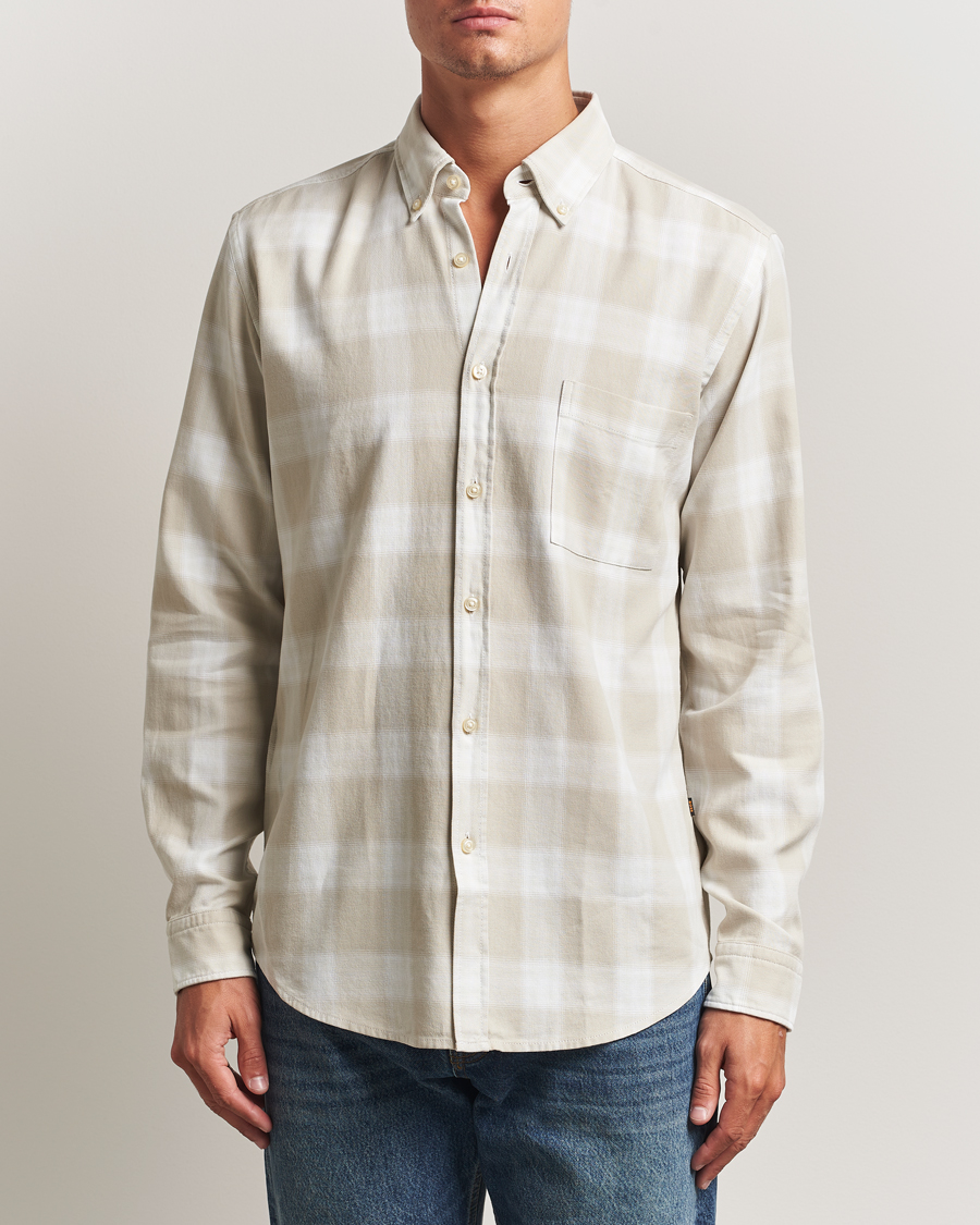 Herren | Hemden | BOSS ORANGE | Rickert Brushed Cotton Checked Shirt Light Beige
