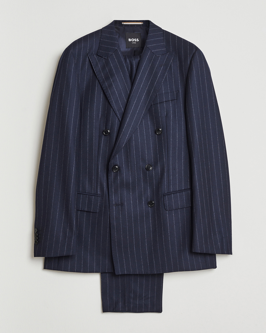 Herren | Anzüge | BOSS BLACK | Huge Wool Double Breasted Pinstriped Suit Dark Blue