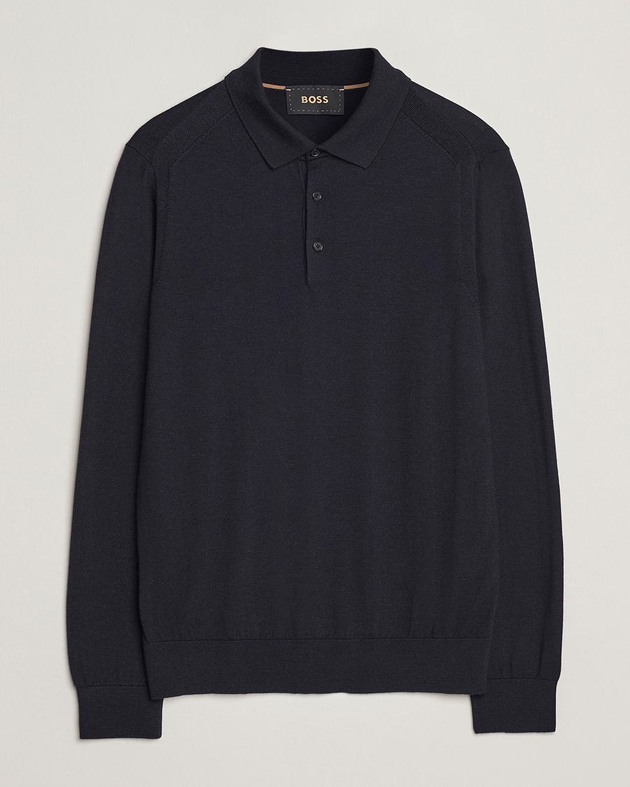 Herren | Pullover | BOSS CAMEL | Ovio Wool/Cashmere Knitted Polo Dark Blue