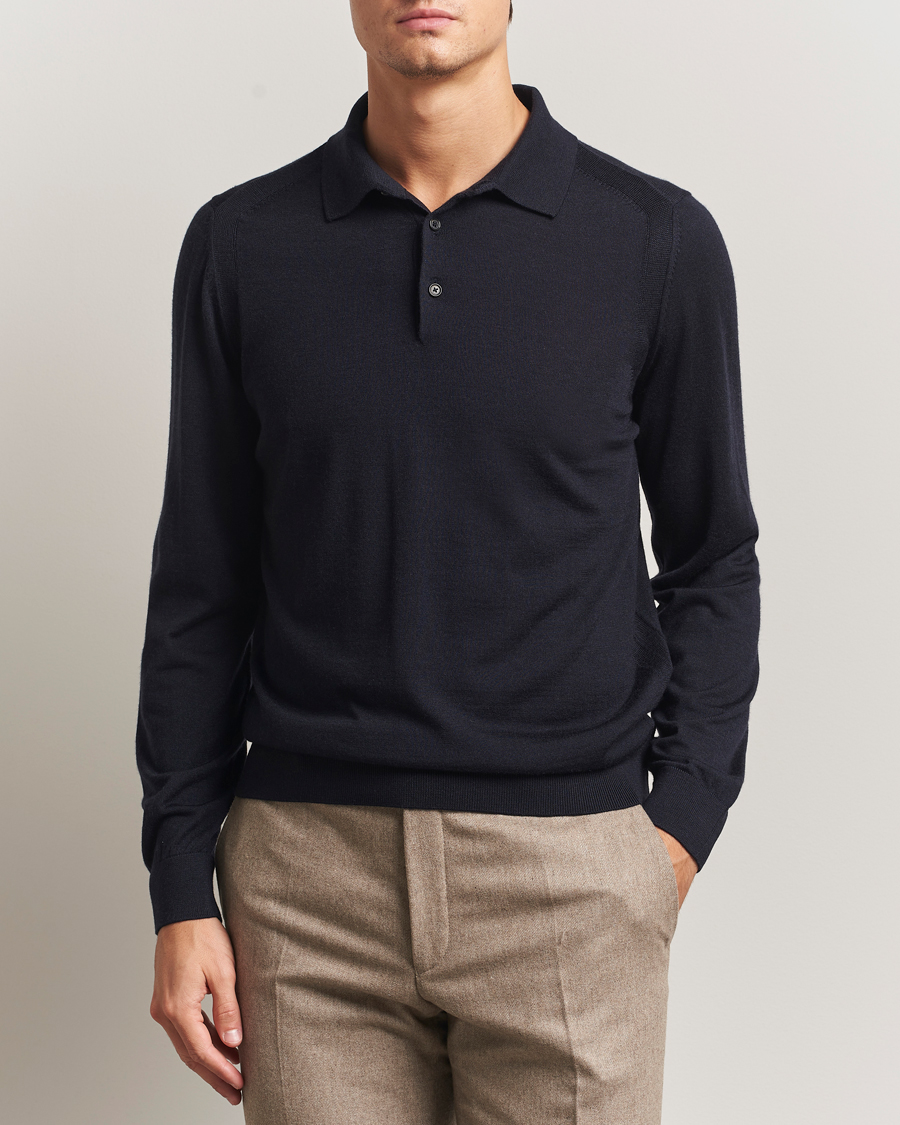Herren | Pullover | BOSS CAMEL | Ovio Wool/Cashmere Knitted Polo Dark Blue