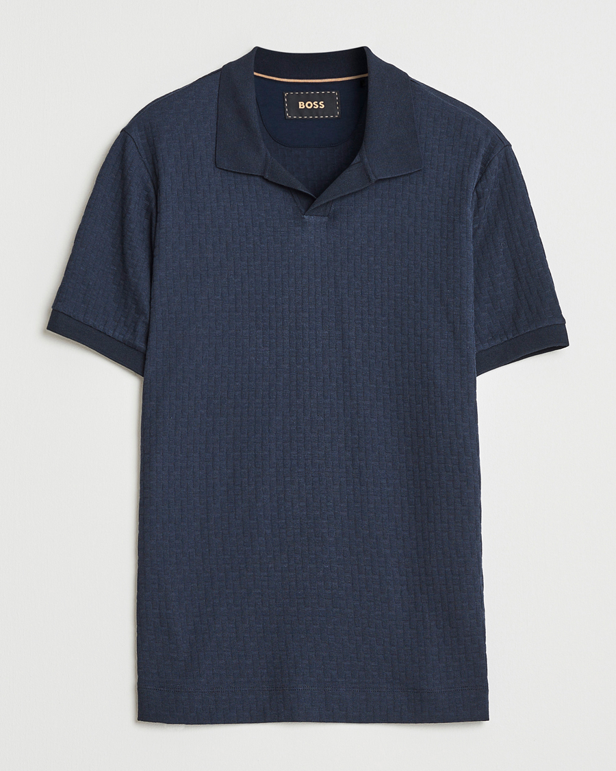 Herren | Poloshirts | BOSS CAMEL | Parson Structured Open Collar Polo Dark Blue