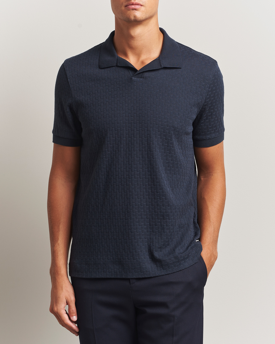Herren | Poloshirts | BOSS CAMEL | Parson Structured Open Collar Polo Dark Blue