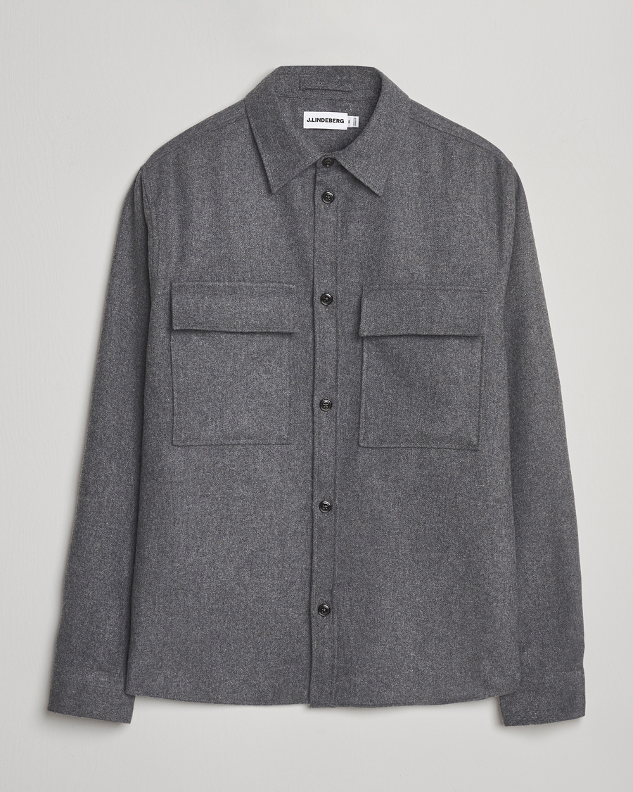 Herren | Hemden | J.Lindeberg | Flat Wool Overshirt Dark Grey Melange