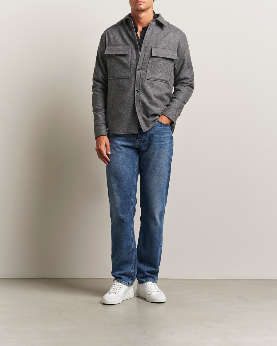 Herren | Hemden | J.Lindeberg | Flat Wool Overshirt Dark Grey Melange