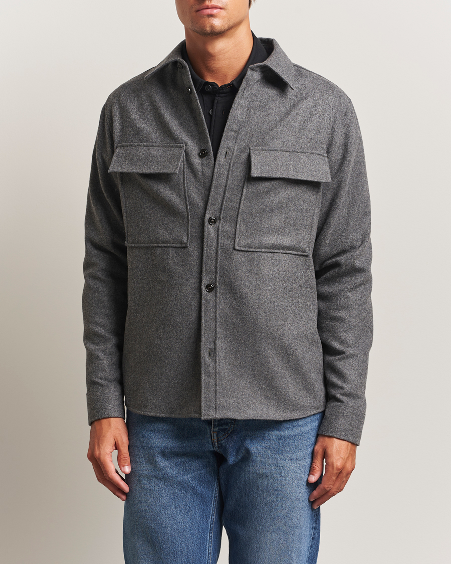 Herren | Hemden | J.Lindeberg | Flat Wool Overshirt Dark Grey Melange