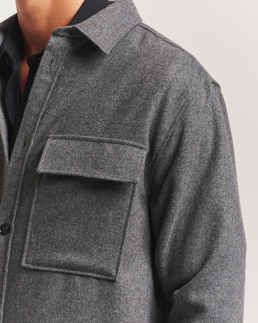 Herren | Hemden | J.Lindeberg | Flat Wool Overshirt Dark Grey Melange