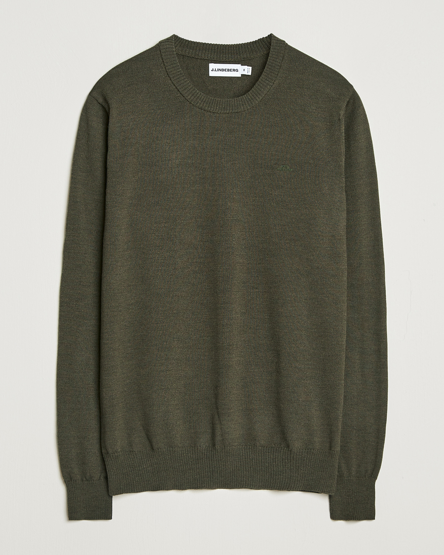 Herren | Pullover | J.Lindeberg | Keane Merino Crew Neck Forest Green Melange